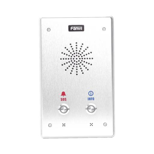 Fanvil Intercomunicador IP, 2 líneas SIP, 2 relevadores con 2 botónes para llamada, anti-vandálico, IP65 e IK10, PoE