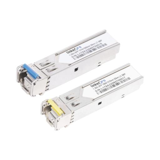 LINKEDPRO BY EPCOM Transceptores Ópticos Bidireccionales SFP (Mini-Gbic) / Monomodo 1310 & 1550 nm / 1.25 Gbps / 1000BASE-BX / Conector LC/UPC Simplex / DDM / Hasta 20 km / 2 Piezas 