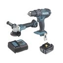 Makita Kit, DHP482 Rotomartillo + DGA456 Mini Esmerilador, 1 Batería Li-Ion de 5.0 Ah y Cargador C/Luz de 18 Vcc.