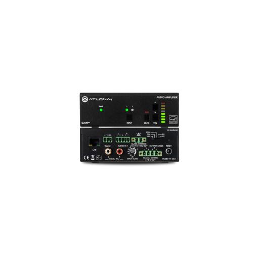 ATLONA Amplificador de potencia estéreo / mono - 60 Watts / Eficiente clase D / Opcional AES67 (Interfaz de audio en red Dante)