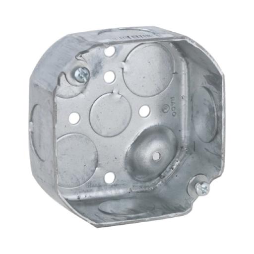 Raco  Caja Octagonal de 4" / Profundidad 1 1/2" / 4 Entradas de 3/4" y 4 Entradas de 1/2" / Troquelada.