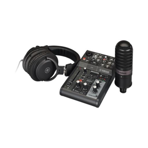 YAMAHA Paquete para live streaming | Mezclador de Streaming en Vivo de 3 canales |  Micrófono de Condensador con Calidad de Estudio | Auriculares con Calidad de Estudio