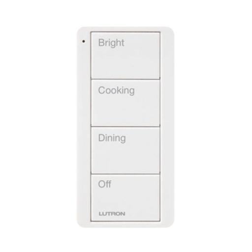 Lutron Control remoto inalambrico PICO, con escenas predefinidas para espacio en cocina.