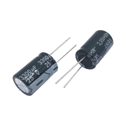 SYSCOM PARTS Capacitor Electrolítico de Aluminio, Radial de 3300 µFd, 25 Vcc, 105 °C, 18 x 25 mm.