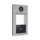 Hikvision Digital Technology Videoportero IP 2 Megapixel / Llamada y Apertura Remota desde App Hik-Connect / PoE / Exterior IP65 + Antivandalico IK08 / 4 Departamento / Apertura con Tarjeta / Soporta 2 Puertas y hasta 6 Monitores