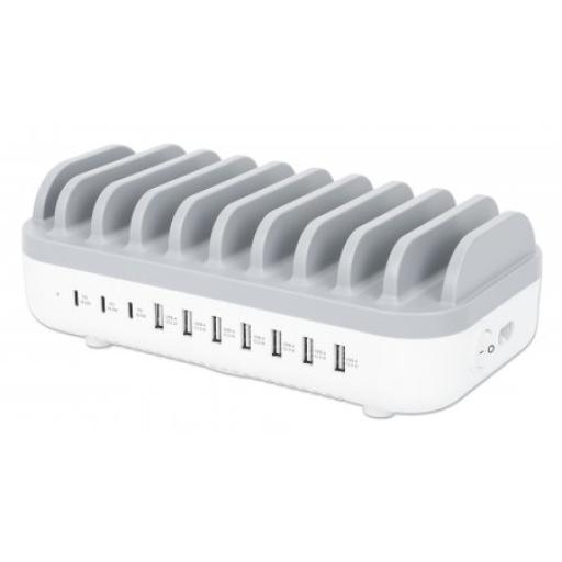 Estación de carga de 10 puertos USB Manhattan Blanco.