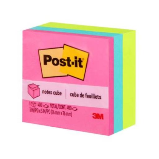 3M Notas Adhesivas 3M Post It Cubo Neón 3x3 400 Hojas
