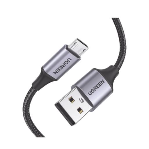 Ugreen Cable USB-A a Micro USB | 1 Metro | Carga Rápida | QC 3.0/2.0 | FPC | AFC | Transferencia de datos de 480 Mbps | Recarga hasta 18W | Protección Integrada | Caja de Aluminio | Nylon Trenzado | Color Negro | 2 años de Garantía.