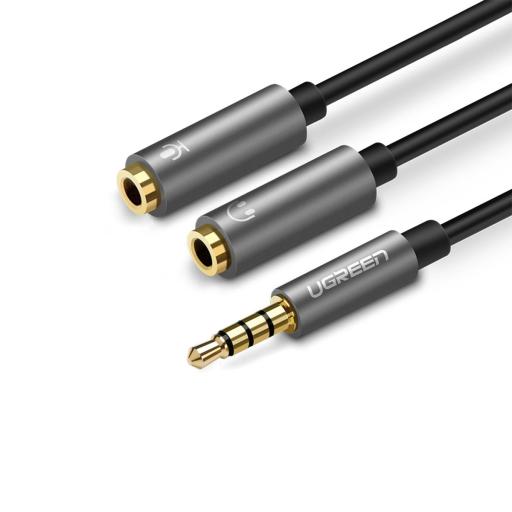 Ugreen Cable Divisor en Y / De 3.5 mm Macho a Dos Salidas de 3.5 mm Hembra / CTIA, TRS / Núcleo de Cobre / TPE /  Longitud 20 cm / Ideal para Separar el Micrófono de los Auriculares