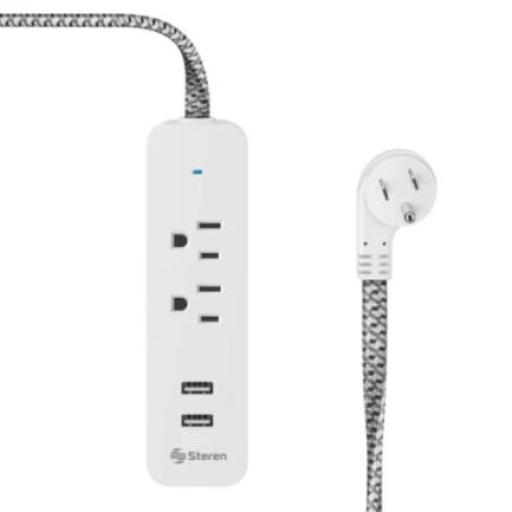 Steren Multicontacto de 2 Salidas Steren Horizontales y Doble Cargador USB