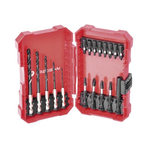 [PRECISION_PST-C010-02] Precision Juego de 18 Puntas y Brocas para Taladro Entrada Hexagonal 1/4". Incluye Estuche.