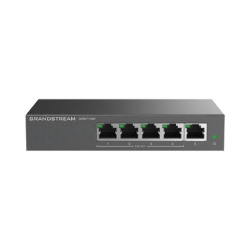 Grandstream Networks Switch PoE+ Gigabit No Administrable / 5 puertos 10/100/1000 Mbps / 4 puertos PoE+ / hasta 60W