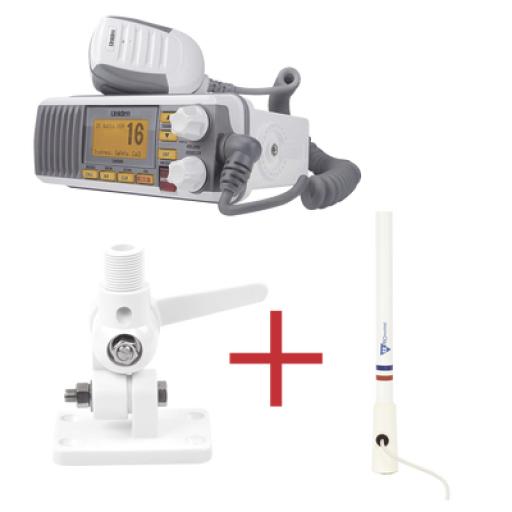 [UNIDEN_UM385/KIT5206] Uniden Kit de radio UM385 | mas antena marina de fibra de vidrio TX-5206-SYS y soporte para antena 4186