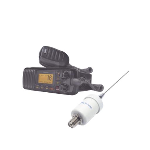 [UNIDEN_UM-385BK/KIT1600] Uniden Kit de radio UM385BK | mas antena marina de fibra de vidrio TX-1600-SYS