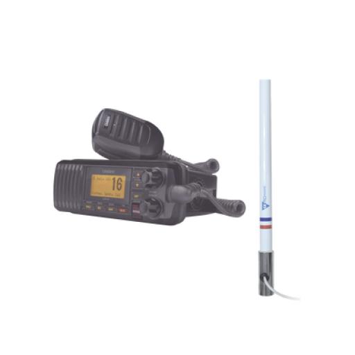 [UNIDEN_UM-385BK/KIT5101] Uniden Kit de radio UM385BK | mas antena marina de fibra de vidrio TX-5101SYS/10M fabricada en fibra de vidrio con base roscable de acero inoxidable 
