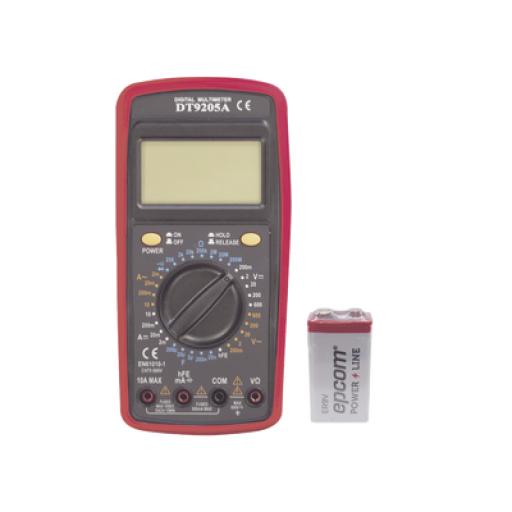 Precision KIT Multímetro Digital DT9205A 600 Vcc /  Vca  CATII,  con Pantalla LCD. Incluye Batería ER-9V de 9V
