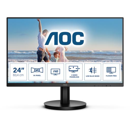 AOC Monitor LED de 23.8" VESA, Resolución 1920 x 1080 Pixeles, Entradas de Video VGA/HDMI. Panel VA LCD Backlight LED. Ultra Delgado