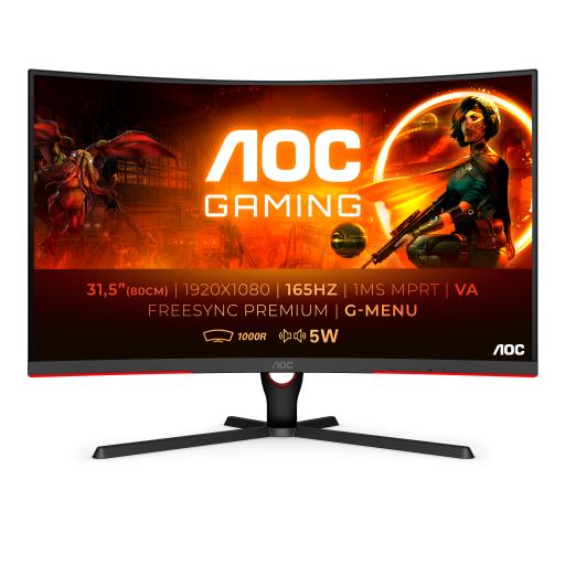 AOC Monitor Curvo 32" WIDESCREEN GAMING W-LED VA, Resolución 1920x1080p 165Hz, con Entradas de Video HDMI / DISPLAYPORT, Bisel Ultra Delgado, Soporta VESA