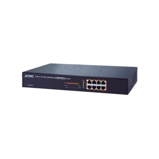 Planet Switch no administrable PoE Gigabit de 8 Puertos 10/100/1000 Mbps con High PoE 802.3af/at, 130W potencia total