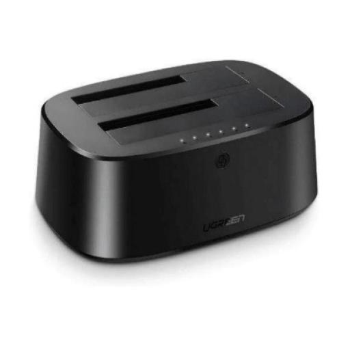 [UGREEN_50854] Ugreen Base USB 3.0 para Disco Duro de Doble Bahía / Soporta Discos SATA  de 2.5' & 3.5´ / Soporta discos de 12TB / Compatible con UASP, SATA 3.0 / Con adaptador de corriente 12V3A / Cable USB 1M / Alta Velocidad