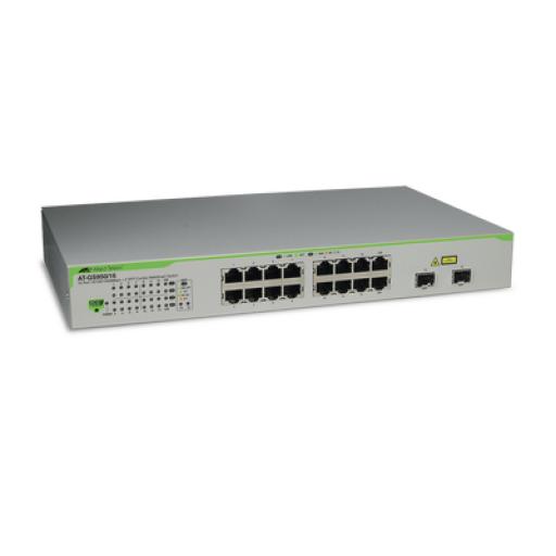 Allied Telesis Switch Gigabit WebSmart de 16 puertos 10/100/1000 Mbps (2 x Combo) + 2 puertos gigabit SFP (Combo)