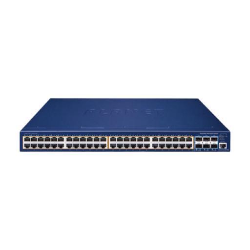 Planet Switch Administrable Stacking Capa 3, 48 Puertos PoE Gigabit 802.3at, 6 Puertos SFP de 10 G, Incluye Fuente Redundante de 55 V cc