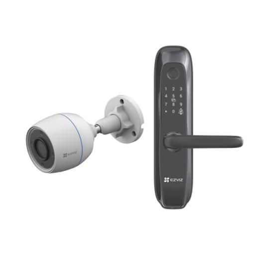 [EZVIZ_CS-L2S/CAM] EZVIZ Kit de Cerradura Inteligente con Cámara IP Wi-Fi modelo CS-H3C / Apertura Remota desde la App / Códigos Temporales Para Visitantes / Lectura de Huella / Lectura de Tag / Contraseña /  Botón para Timbrar / Alarma Anti-intrusion 