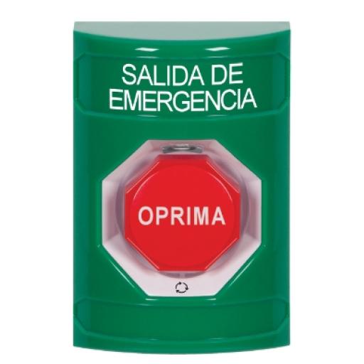 STI Botón de Salida de Emergencia , Texto en Español,  Acción Mantenida, Girar para Restablecer, LED de iluminación