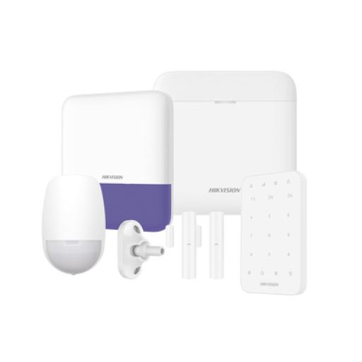 Hikvision Digital Technology (AX PRO) KIT de Alarma AX PRO / Incluye: 1 Hub con bateria de respaldo / 1 Sensores PIR / 1 Montaje Universal para PIR / 2 Contactos Magnéticos / 1 Teclado / 1 Sirena Inalambrica Exterior / WiFi / Compatible con Hik-Connect P2P