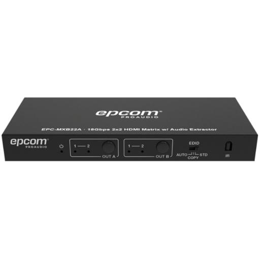 Epcom Matricial HDMI | 2x2 | 4K2K@60Hz | HDR | YCbCr 4:4:4 | EDID Auto | Extractor de Audio | Salida de audio análoga y digitalizados | HDCP 2.2 | 18 Gbps
