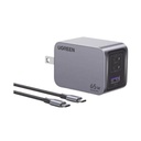 Ugreen Cargador de 65W serie Nexode Pro| 3 Puertos de Carga Rápida | 2 USB-C | 1 USB-A | Tecnología GaNInfinity | PD3.1 de 65W / QC4.0 | Tecnología de Protección Térmica | Optimiza la Carga | Caja de Aluminio | Incluye Cable US