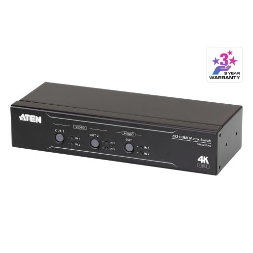 ATEN Conmutador matricial HDMI 2 x 2 True 4K con desembebedor de audio