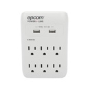 Epcom Multicontacto de Pared 110 Vca/ Supresor de Picos / 6 x Nema 5-15P / 2 x USB (5V @3.4A) 