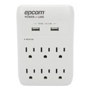 Epcom Multicontacto de Pared 110 Vca/ Supresor de Picos / 6 x Nema 5-15P / 2 x USB (5V @3.4A) 