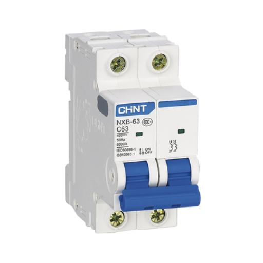 CHINT Pastilla para Riel Din, 2 Polo, 63 Amp, Vca:110/415v, 6kA, Catálogo: NXB632PC63, Serie: NXB-63.