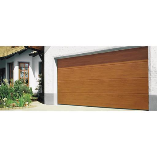 AccessPRO Puerta de Garage D/ Alta calidad / 12x7 pies / AISLADA / Estilo Americana / Imitacion Madera / Golden Oak / Linea Central .