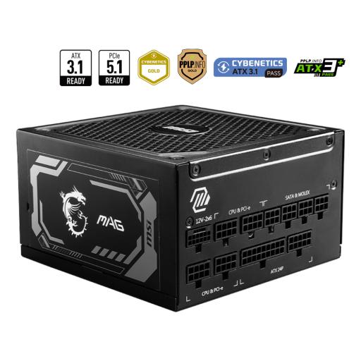 FUENTE DE PODER MSI (MAG A1250GL PCIE5) 1250W, PCIE 5.1, MODULAR, 80 PLUS GOLD, PFC ACTIVO, ATX 3.1