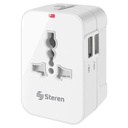 Steren Adaptador STEREN universal de contactos para viaje con cargador USB doble