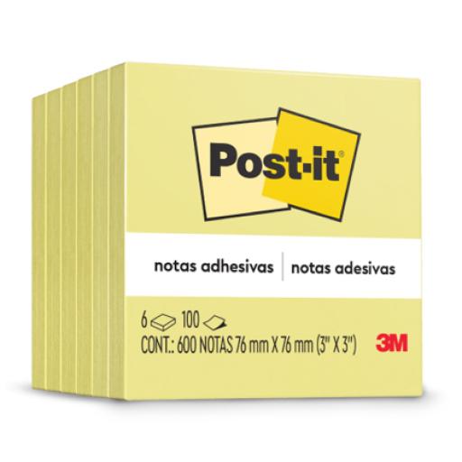 3M Notas Adhesivas 3M Post it 3x3 con 100 Hojas Paquete C/6 Block Color Amarillo
