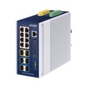 Planet Switch Industrial Capa 3 de 8 Puertos 10/100/1000T PoE 802.3bt, 2 Puertos SFP 1 G/2.5 G, 4 Puertos SFP 10G, Instalación en Pared o Puerto DIN.