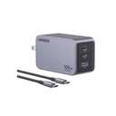 Ugreen Cargador de 100W serie Nexode Pro | 3 Puertos de Carga Rápida | 2 USB-C | 1 USB-A | Tecnología GaNInfinity | PD3.1 de 100W / QC4.0 | Tecnología de Protección Térmica | Optimiza la Carga | Caja de Aluminio | Incluye Cable