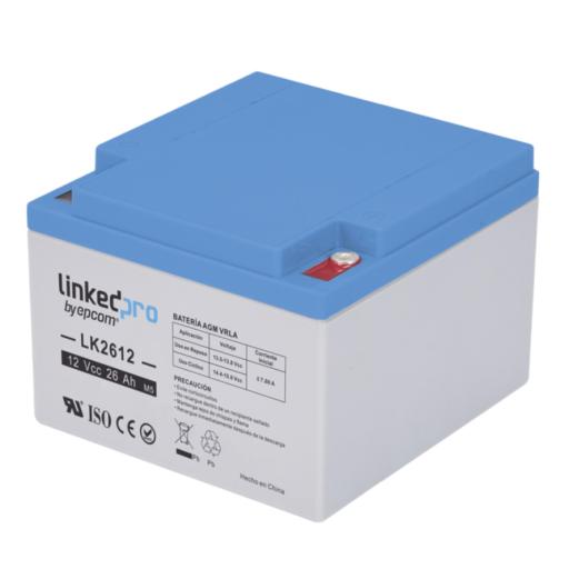 LINKEDPRO BY EPCOM Batería 12 Vcc / 26 Ah / UL / Tecnología AGM-VRLA / Para uso en equipo electrónico, Alarmas de Intrusión / Incendio/ Control de acceso / Video Vigilancia / Terminales T1
