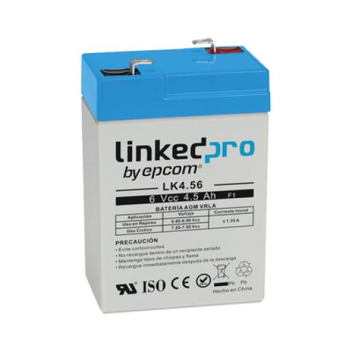 LINKEDPRO BY EPCOM Batería 6 Vcc / 4.5 Ah / UL / Tecnología AGM-VRLA / Para uso en equipo electrónico, Alarmas de Intrusión / Incendio/ Control de acceso / Video Vigilancia / Terminales F1 ( Incluye adaptador para terminal F2 )  y F2.