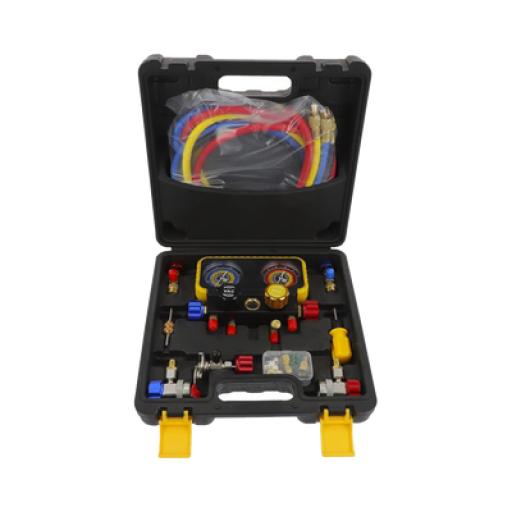 Precision kit de Manometro de 4 vias con Accesorios para Gas refrigerante  R410A/ R32/ R134A/R22 