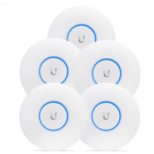 UBIQUITI INC. Paquete de 5 Access Point UniFi de largo alcance, Doble banda 802.11ac MIMO2X2 para interior, PoE 802.3af, soporta 250 clientes, hasta 867 Mbps, Los equipos no incluyen poe se sugiere comprar aparte el  modelo POE-24-12W-G 