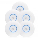 UBIQUITI INC. Paquete de 5 Access Point UniFi de largo alcance, Doble banda 802.11ac MIMO2X2 para interior, PoE 802.3af, soporta 250 clientes, hasta 867 Mbps, Los equipos no incluyen poe se sugiere comprar aparte el  modelo POE-24-12W-G 