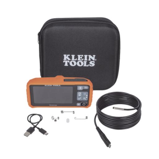 Klein Tools Cámara Boroscopio de Inspección 5.5mm 720p USB-C,  LCD 4.3" Color, Cuello de Cisne Nylon de 10' (3m) con Imán, Espejo, 6 LED´s. Batería Io-Li Recargable. Ideal en Electricidad, HVAC, Plomería y Aviación