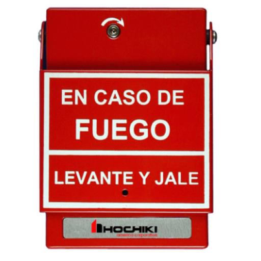 Hochiki Estación De Jalón Convencional De Doble Acción, Color Rojo, Texto En Español (0600-01230) Incluye varilla de vidrio 