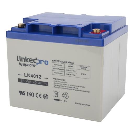 LINKEDPRO BY EPCOM Batería 12 Vcc / 40 Ah / UL / Tecnología AGM-VRLA / Para uso en equipo electrónico, Alarmas de Intrusión / Incendio/ Control de acceso / Video Vigilancia / T2