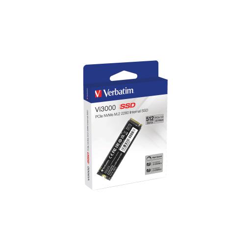 Unidad de Estado Solido SSD VERBATIM Vi3000 PCIe NVMe M.2 2280 de 516GB Lect 3100/2100 MB/sUnidad de Estado Solido SSD V